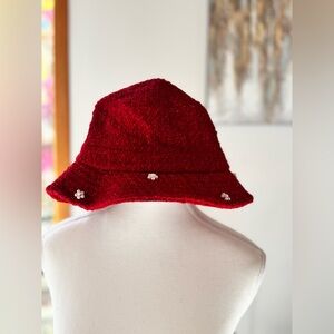 Anthropologie Embellished Red Bucket Hat